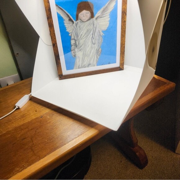 Hand Crafted Angel Colored Pencil Drawing Framed 9x11" - Picture 9 of 14